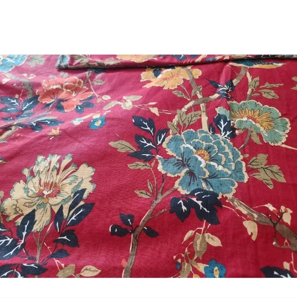 Pottery Barn Red Floral Linen Blend Brighton King Duvet Cover Square Sham Set - Picture 2 of 6